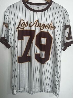 Los Angeles 79 Pinstripe Short-Sleeve Baseball Tee - White/Brown